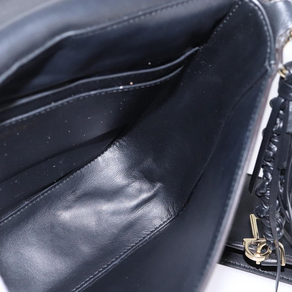 Salvatore Ferragamo Gancini Shoulder Bag Leather Black Gold Auth 145503