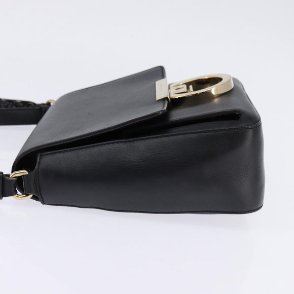 Salvatore Ferragamo Gancini Shoulder Bag Leather Black Gold Auth 145503