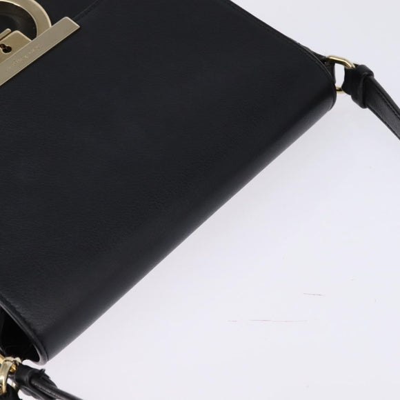 Salvatore Ferragamo Gancini Shoulder Bag Leather Black Gold Auth 145503