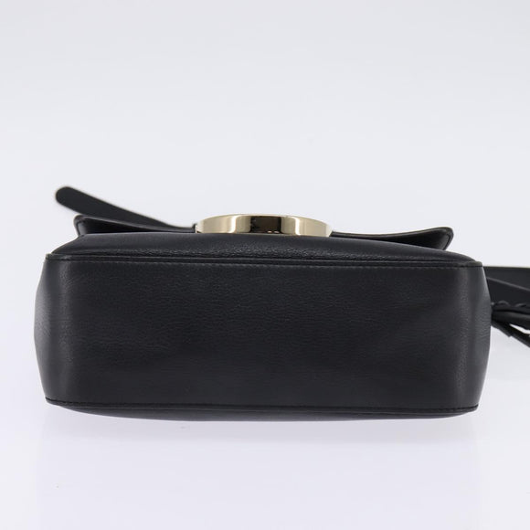 Salvatore Ferragamo Gancini Shoulder Bag Leather Black Gold Auth 145503