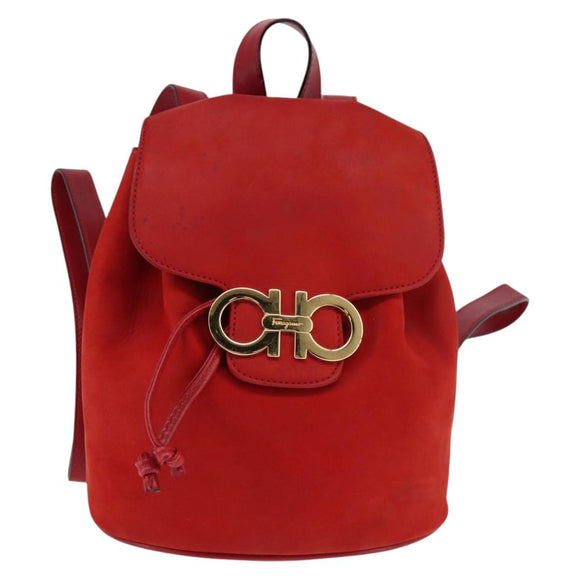 Salvatore Ferragamo Vala Backpack Leather Red Gold Auth 145505