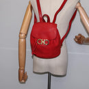 Salvatore Ferragamo Vala Backpack Leather Red Gold Auth 145505-21
