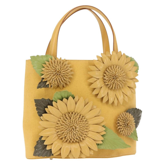 Salvatore Ferragamo Sunflower Hand Bag Canvas Leather Yellow Auth 145506