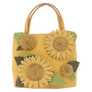 Salvatore Ferragamo Sunflower Hand Bag Canvas Leather Yellow Auth 145506-13
