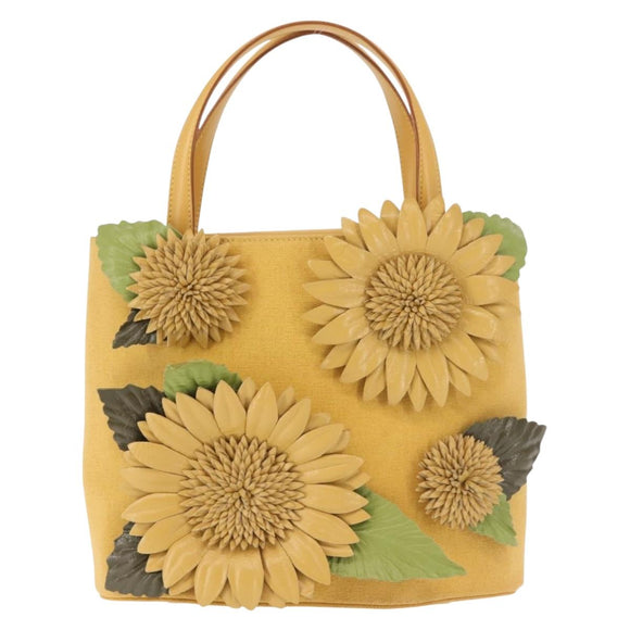 Salvatore Ferragamo Sunflower Hand Bag Canvas Leather Yellow Auth 145506