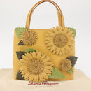 Salvatore Ferragamo Sunflower Hand Bag Canvas Leather Yellow Auth 145506-12
