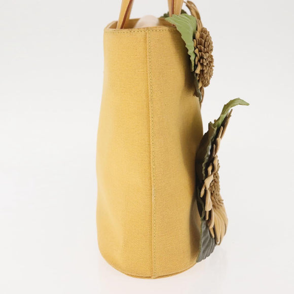 Salvatore Ferragamo Sunflower Hand Bag Canvas Leather Yellow Auth 145506