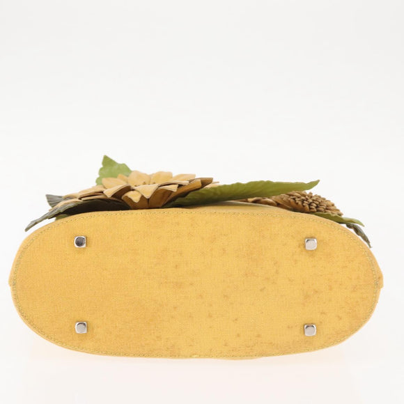Salvatore Ferragamo Sunflower Hand Bag Canvas Leather Yellow Auth 145506