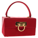 Salvatore Ferragamo Gancini Hand Bag Satin Red Gold Auth 145507V-1