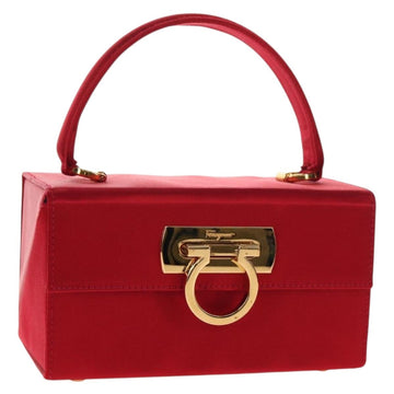 Salvatore Ferragamo Gancini Hand Bag Satin Red Gold Auth 145507V