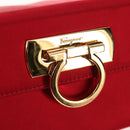 Salvatore Ferragamo Gancini Hand Bag Satin Red Gold Auth 145507V-17