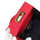 Salvatore Ferragamo Gancini Hand Bag Satin Red Gold Auth 145507V-18