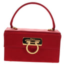 Salvatore Ferragamo Gancini Hand Bag Satin Red Gold Auth 145507V-13