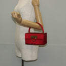 Salvatore Ferragamo Gancini Hand Bag Satin Red Gold Auth 145507V-21