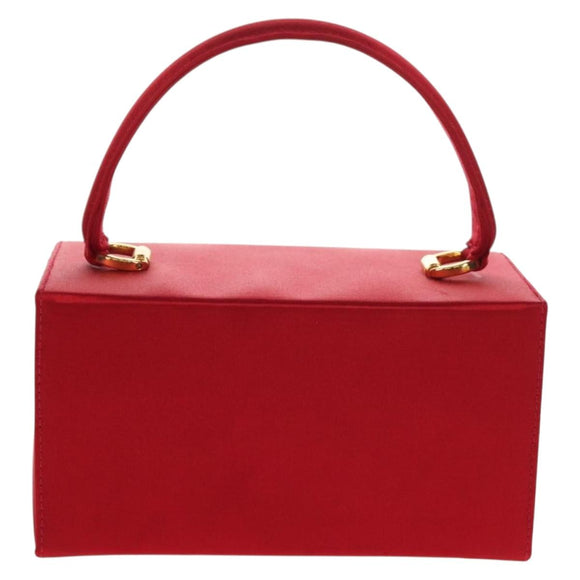 Salvatore Ferragamo Gancini Hand Bag Satin Red Gold Auth 145507V