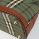 Burberrys Nova Check Hand Bag PVC Leather Green Gold Auth 145517-9