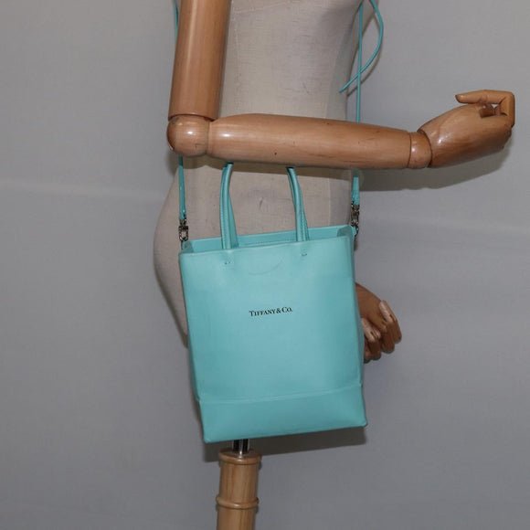 TIFFANY&Co. Hand Bag Leather 2way Turquoise Blue Silver Auth 145520