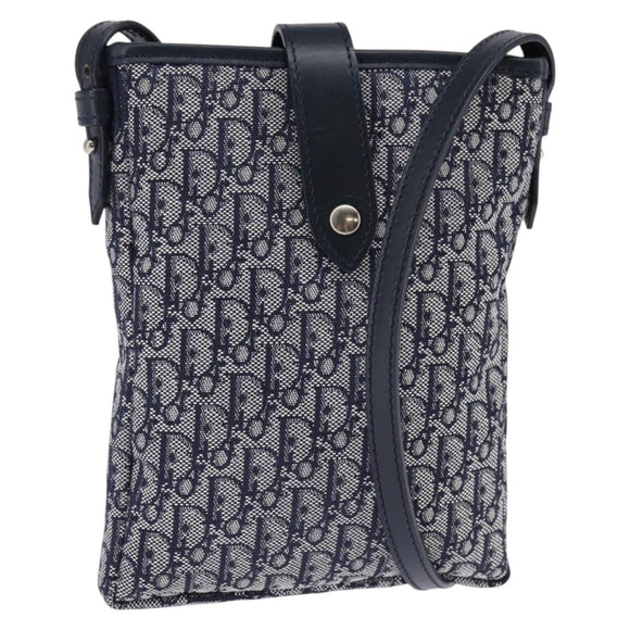 Christian Dior Trotter Canvas Shoulder Bag Navy Silver Auth 145522