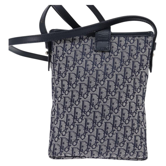 Christian Dior Trotter Canvas Shoulder Bag Navy Silver Auth 145522
