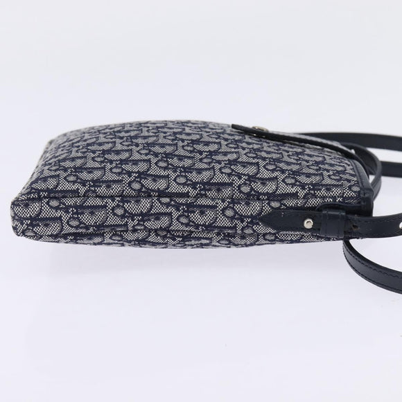 Christian Dior Trotter Canvas Shoulder Bag Navy Silver Auth 145522