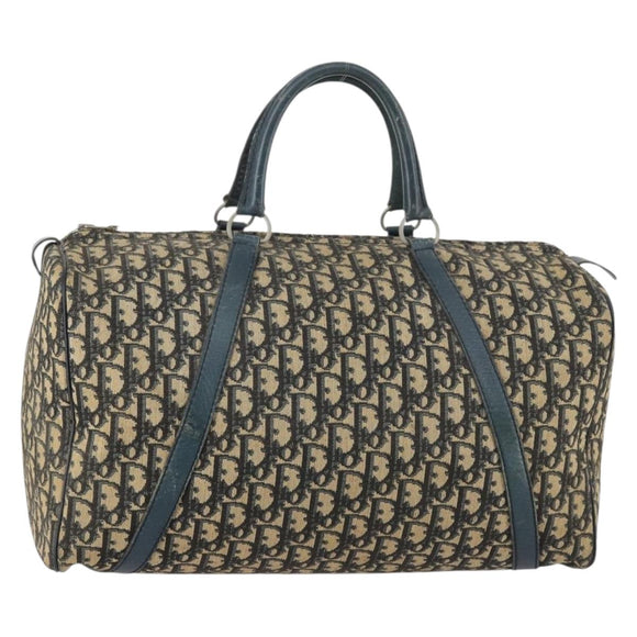Christian Dior Trotter Canvas Boston Bag Navy Silver Auth 145523