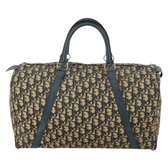 Christian Dior Trotter Canvas Boston Bag Navy Silver Auth 145523