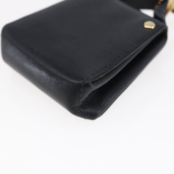 Salvatore Ferragamo Gancini Charm Leather Navy Gold Auth 145546