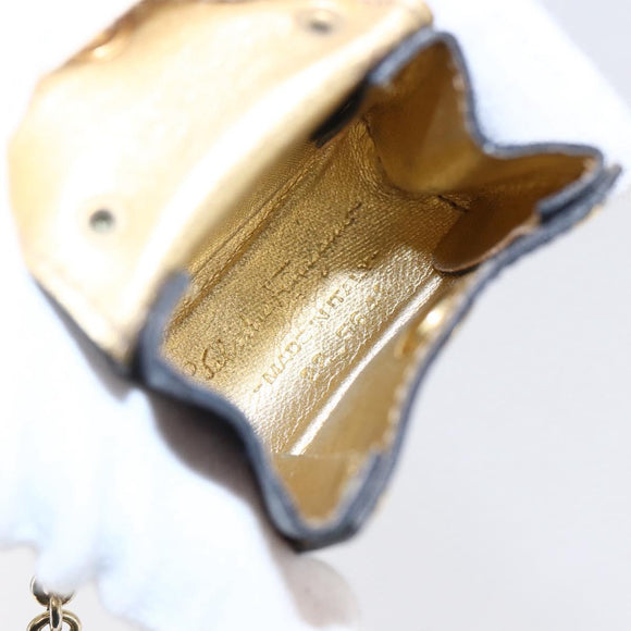 Salvatore Ferragamo Gancini Charm Leather Navy Gold Auth 145546