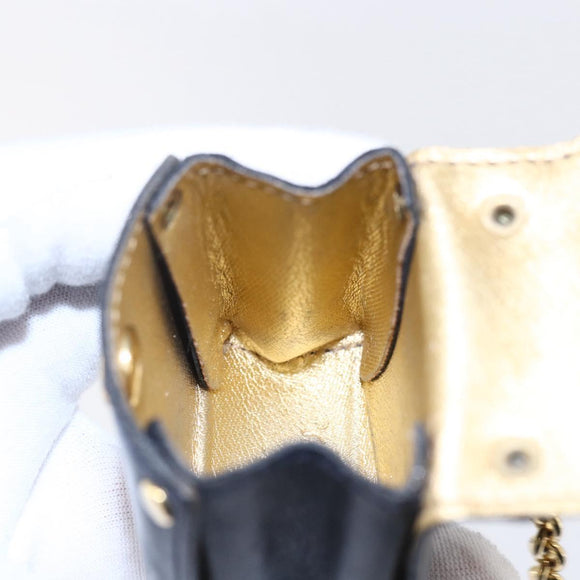 Salvatore Ferragamo Gancini Charm Leather Navy Gold Auth 145546