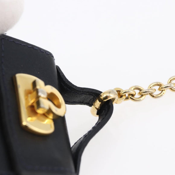 Salvatore Ferragamo Gancini Charm Leather Navy Gold Auth 145546