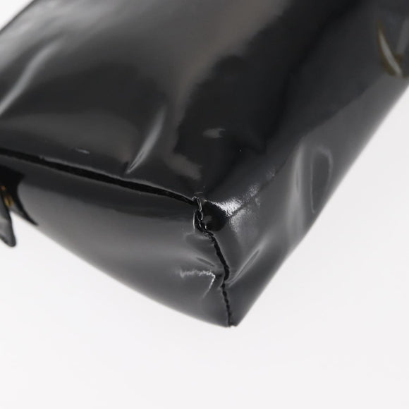 CHANEL Pouch Enamel Black Gold CC Auth 145547