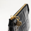 CHANEL Pouch Enamel Black Gold CC Auth 145547-8