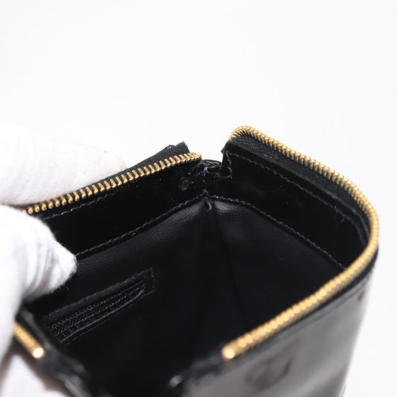 CHANEL Pouch Enamel Black Gold CC Auth 145547