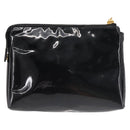 CHANEL Pouch Enamel Black Gold CC Auth 145547-2