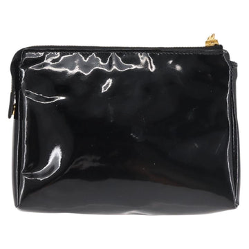 CHANEL Pouch Enamel Black Gold CC Auth 145547 - 0
