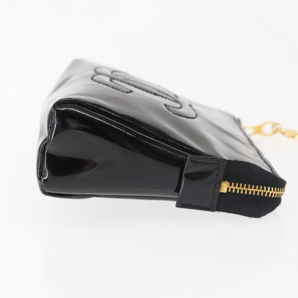 CHANEL Pouch Enamel Black Gold CC Auth 145547