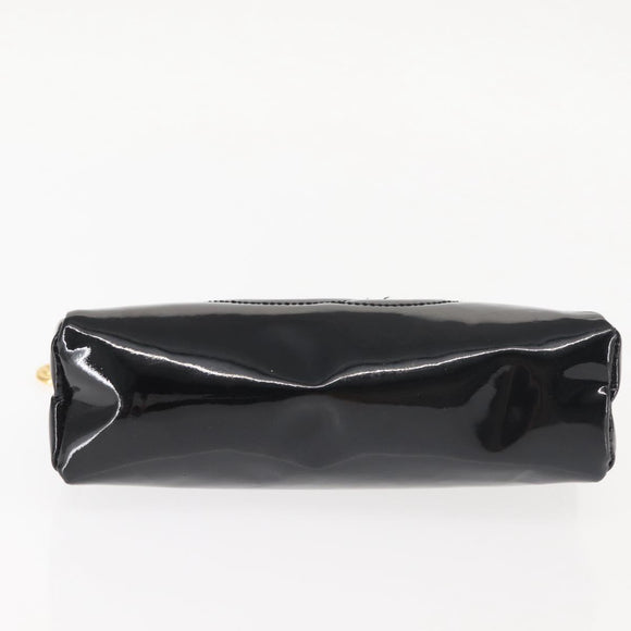 CHANEL Pouch Enamel Black Gold CC Auth 145547
