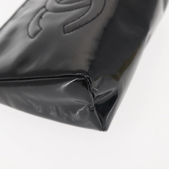 CHANEL Pouch Enamel Black Gold CC Auth 145547