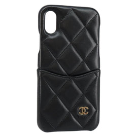 CHANEL Matelasse iPhone Case Lamb Skin Black CC Auth 145550