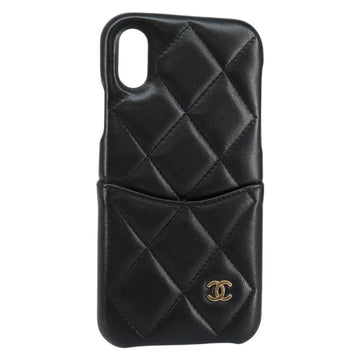 CHANEL Matelasse iPhone Case Lamb Skin Black CC Auth 145550