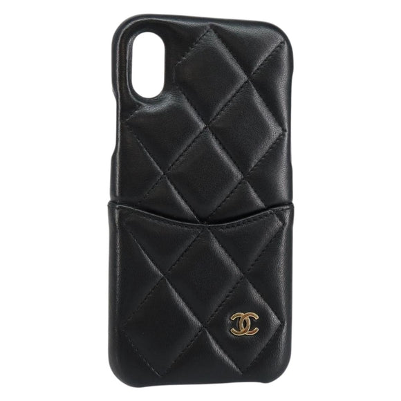 CHANEL Matelasse iPhone Case Lamb Skin Black CC Auth 145550