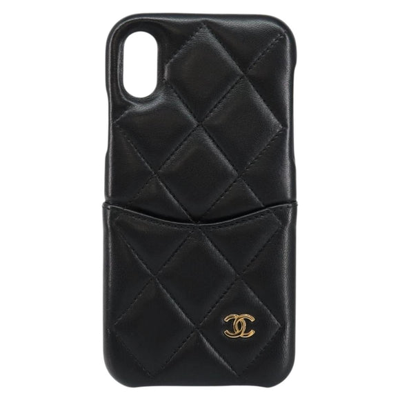 CHANEL Matelasse iPhone Case Lamb Skin Black CC Auth 145550