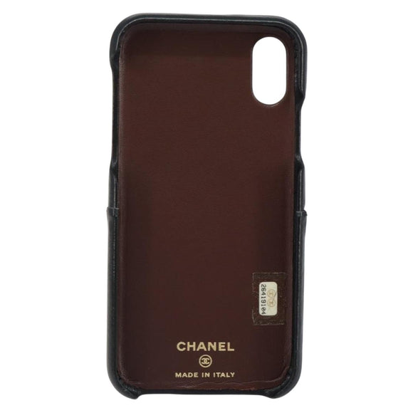 CHANEL Matelasse iPhone Case Lamb Skin Black CC Auth 145550