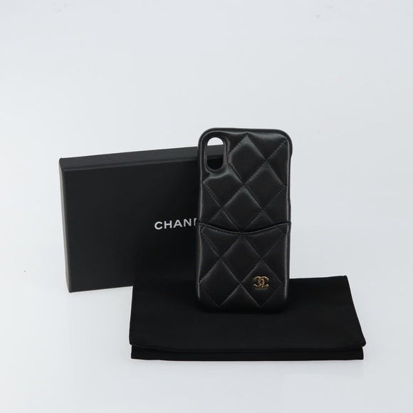 CHANEL Matelasse iPhone Case Lamb Skin Black CC Auth 145550