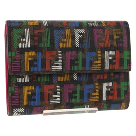 FENDI Zucca Canvas Trifold Wallet Multicolor Gold Auth 145553V