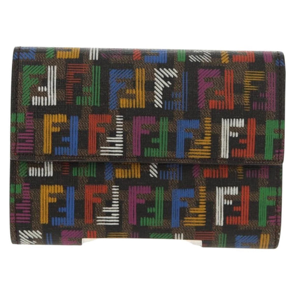 FENDI Zucca Canvas Trifold Wallet Multicolor Gold Auth 145553V