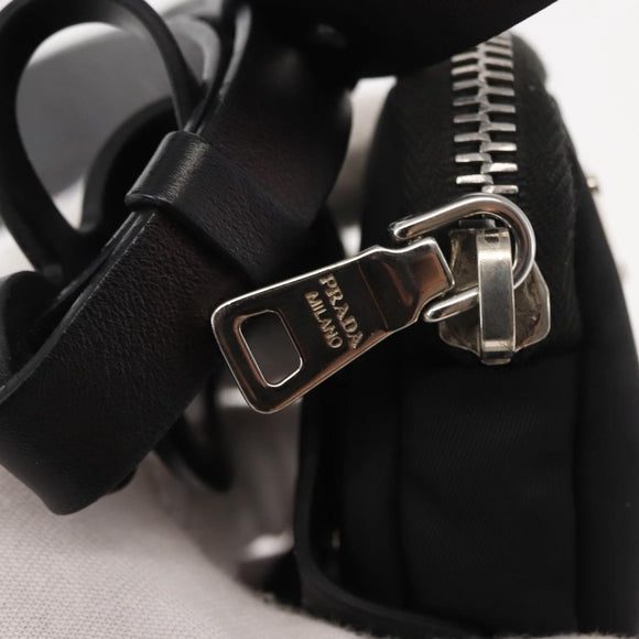 PRADA Tessuto Phone Holder Bag Nylon Black Silver Auth 145556
