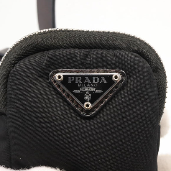 PRADA Tessuto Phone Holder Bag Nylon Black Silver Auth 145556