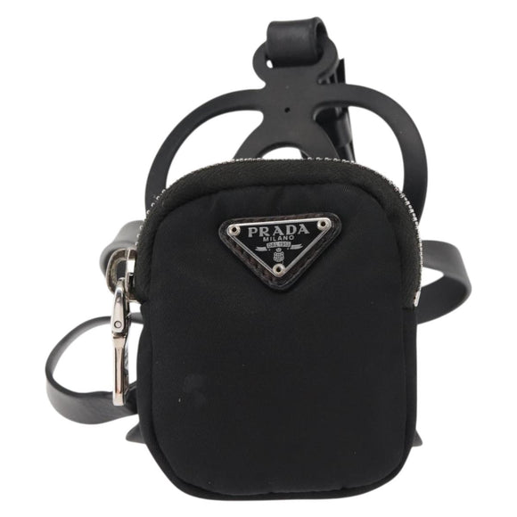 PRADA Tessuto Phone Holder Bag Nylon Black Silver Auth 145556