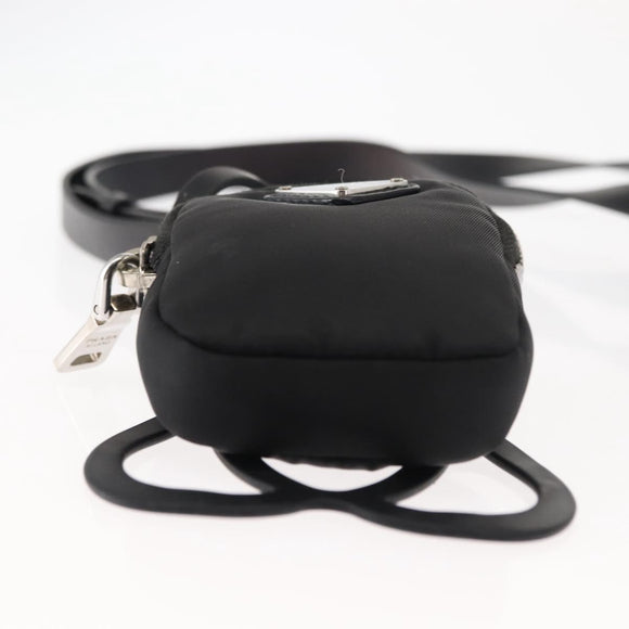 PRADA Tessuto Phone Holder Bag Nylon Black Silver Auth 145556